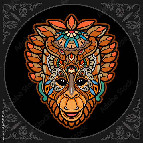 Colorful monkey head mandala arts isolated on black background