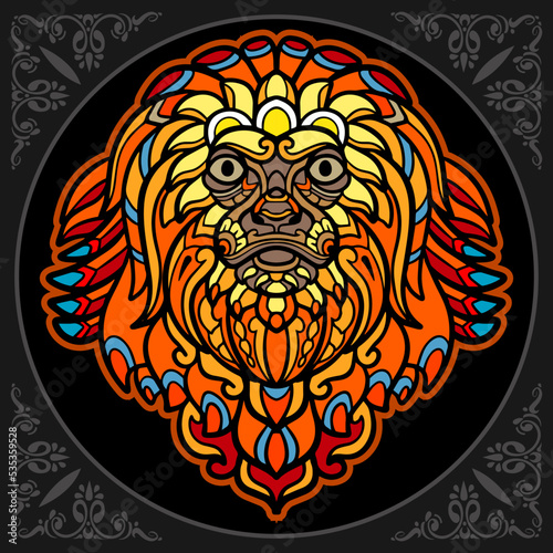 Colorful monkey head mandala arts isolated on black background