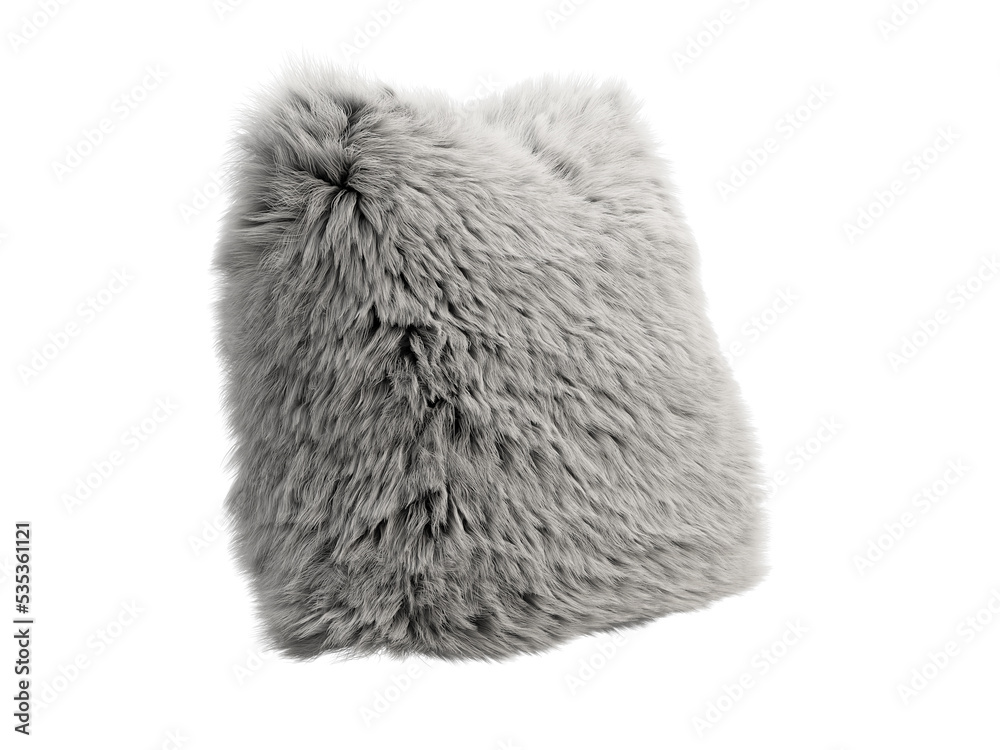 Gray fluffy square eco fur accent pillow. 3d render Gray fluffy square eco fur accent pillow. 3d render
