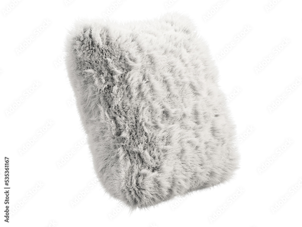 White fluffy square eco fur accent pillow. 3d render White fluffy square eco fur accent pillow. 3d render