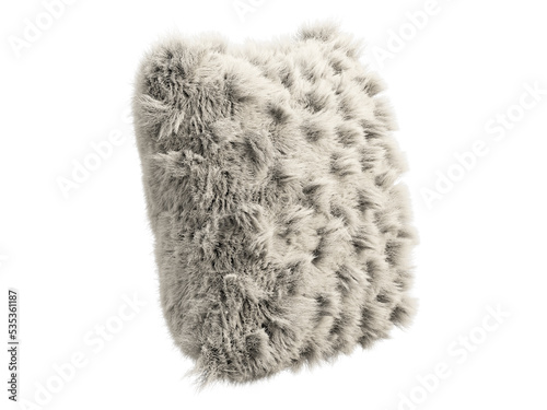 Beige fluffy square eco fur accent pillow. 3d render