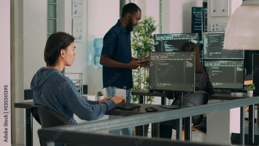 Database programer developing source code and cloud computing in it ...
