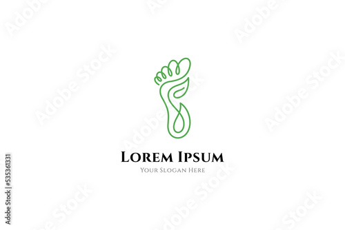 foot logo with leaf shape combination in continuous line design concept