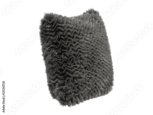 Black fluffy square eco fur accent pillow. 3d render