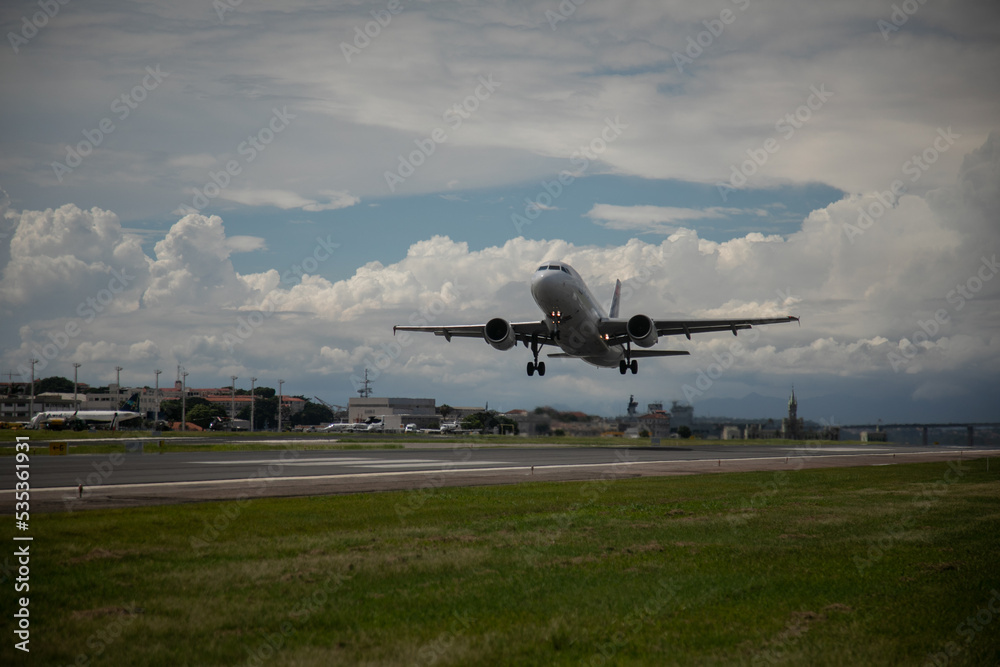 Santos Dumont airport runway, planes taking off and landing in brazil Santos Dumont airport runway, planes taking off and landing in brazil