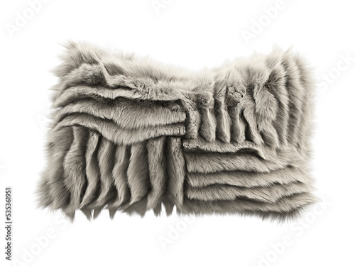 Beige fluffy rectangular eco fur accent pillow. 3d render
