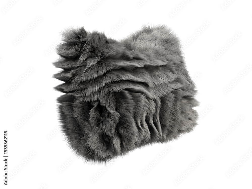 Black fluffy rectangular eco fur accent pillow. 3d render Black fluffy rectangular eco fur accent pillow. 3d render