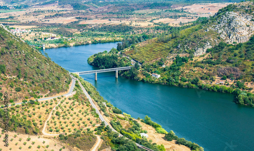 Vila Velha de Ródão, Castelo Branco, Portugal - September 2022. Landscape seen from the Ródão gates viewpoint. View over the mountains and the river Tagus.  photo