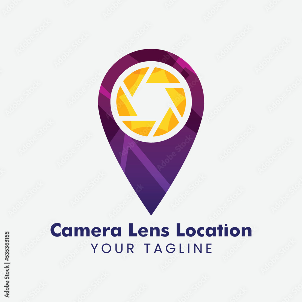 photography talk creative template logo Pin Location with Camera Lens Abstract Color photography talk creative template logo Pin Location with Camera Lens Abstract Color