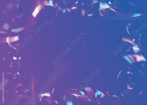 Hologram Tinsel. Carnival Glitter. Blur Element. Glitter Foil. Party Colorful Wallpaper. Blue Laser Effect. Light Glare. Surreal Art. Purple Hologram Tinsel