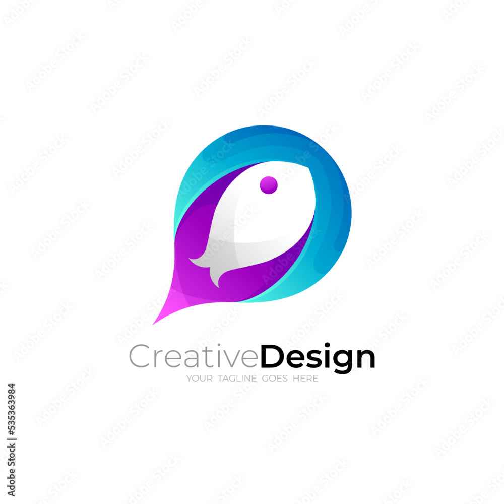 Obraz premium Fish logo template, marine life icon vector