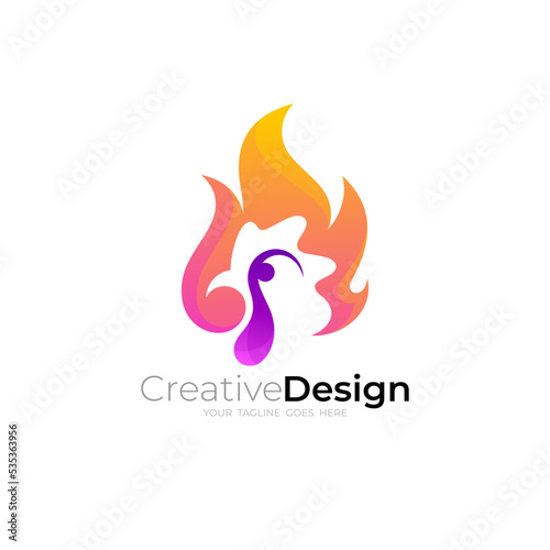 chicken logo and fire design restaurant, Hot fire and chicken logos