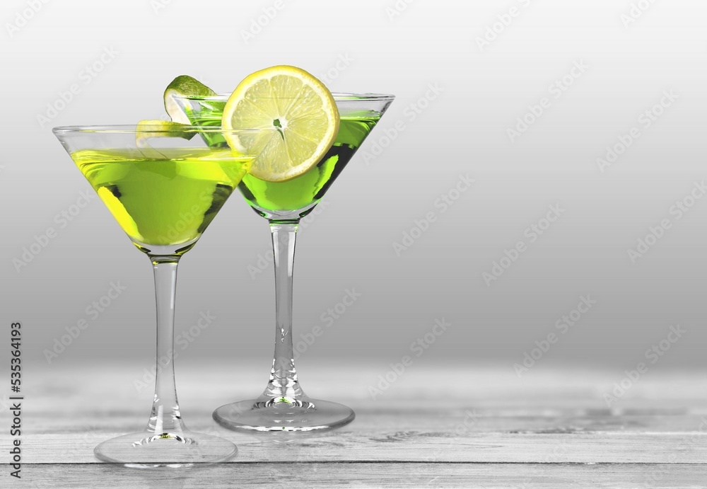two glasses of tasty popular non-alcoholic mixed drink,