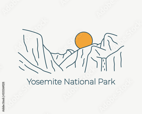 Monoline vector design of Yosemite National Park for Nature outdoor design