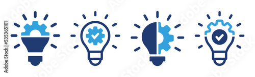 Innovation icon set. Light bulb with cog symbol vector illustration. photo