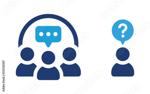 Outsider icon, stranger, alone symbol. Man outside of group conversation icon.