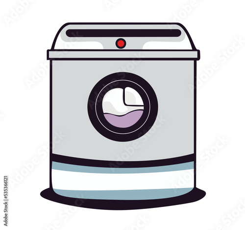 Front view, close-up, Washing machine vector illustration isolated on white background. Flat design, cartoon style electronic laundry equipment for housekeeping, home appliance.