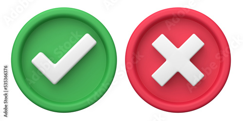 3d rendering of green check marks and red crosses, fit for design assets