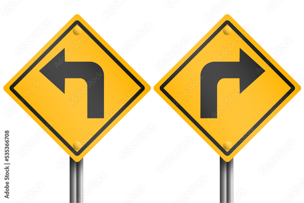 Street sign sets with turn left and right indication Street sign sets with turn left and right indication