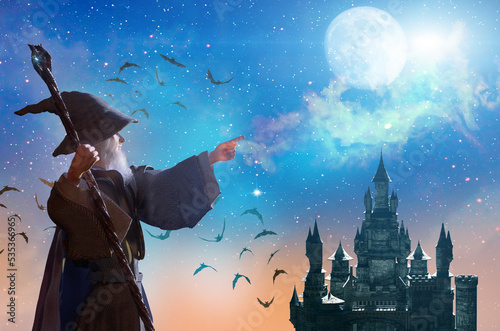 Photos Merlin Wizard  figure  halloween background render 3d