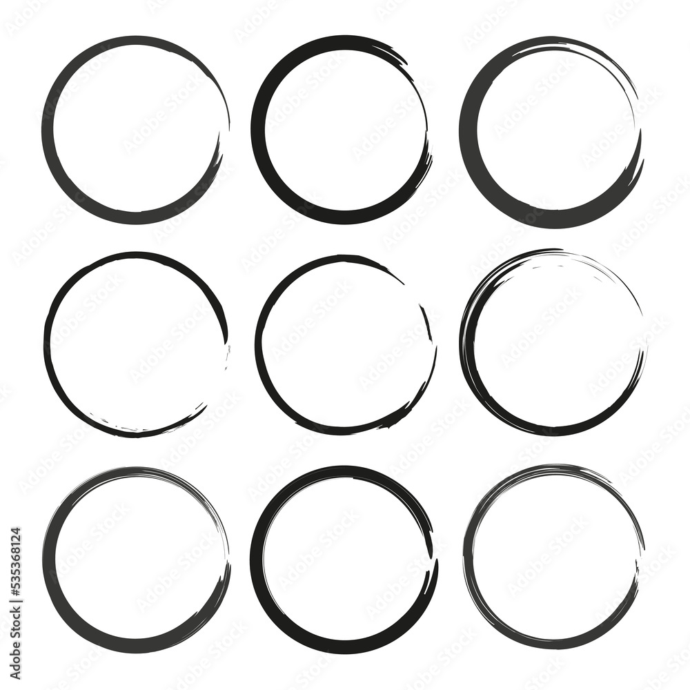 brush circles for decorative design. Photo frame. Circle frame set. Round shape. Vector illustration. Stock image. 