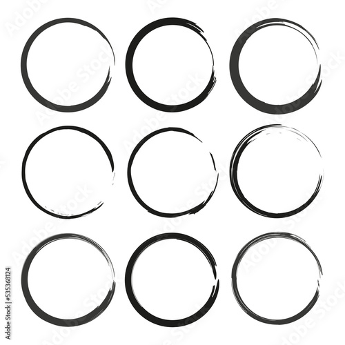 brush circles for decorative design. Photo frame. Circle frame set. Round shape. Vector illustration. Stock image. 