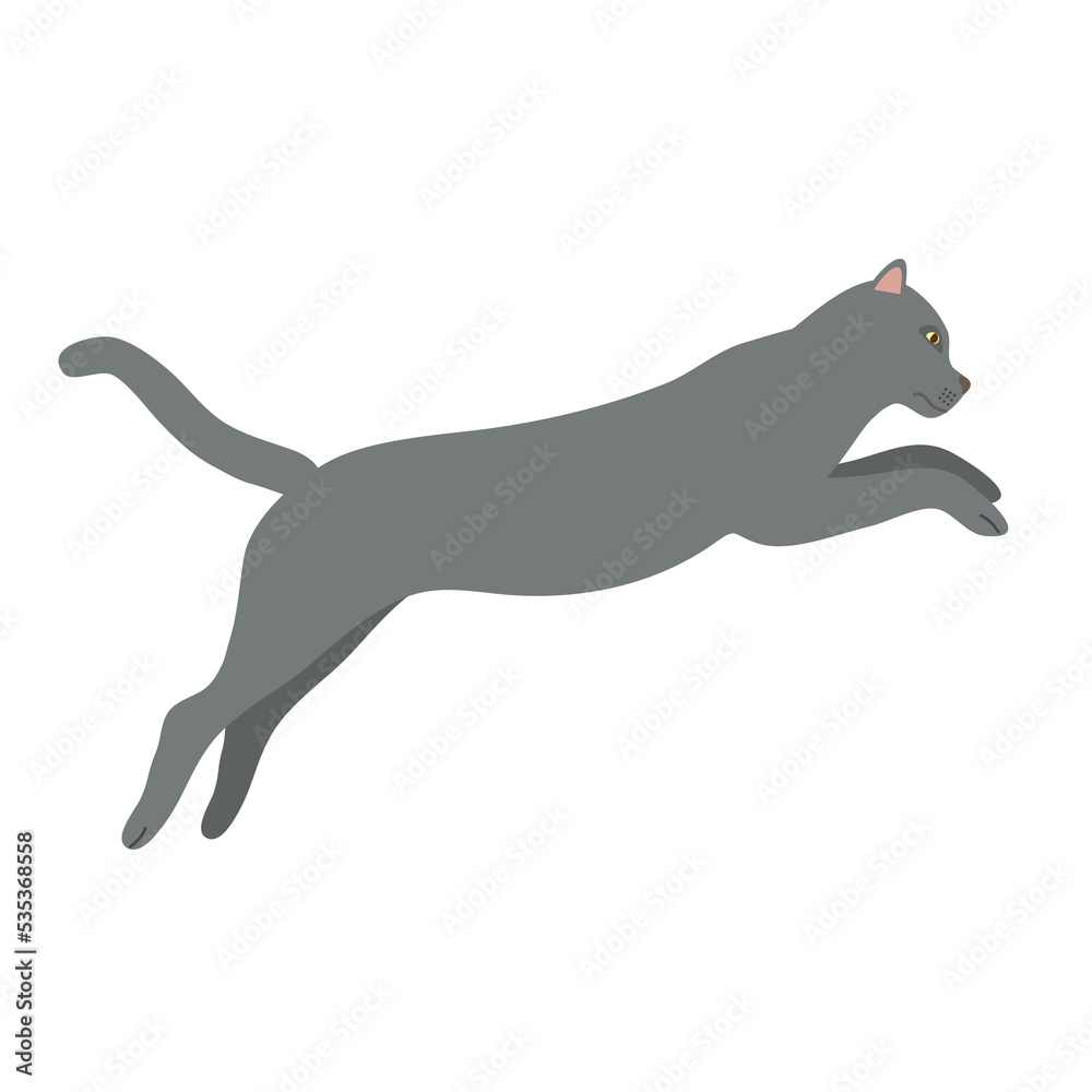 Vector flat hand drawn jumping cat isolated on white background Vector flat hand drawn jumping cat isolated on white background