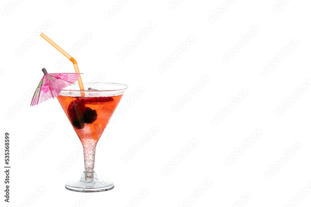 red cocktail with limeisolated on white background.