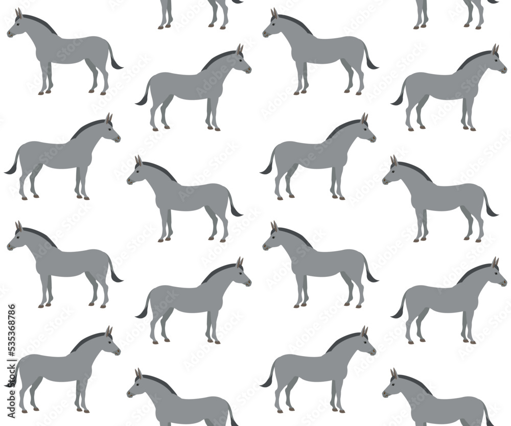 Vector seamless pattern of flat hand drawn donkey isolated on white background