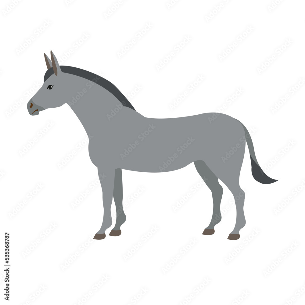 Vector flat hand drawn donkey isolated on white background