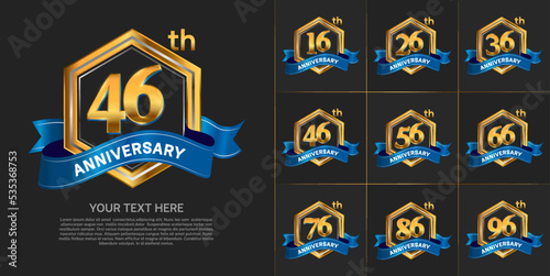 set of anniversary with gold color and blue ribbon can be use for celebration event