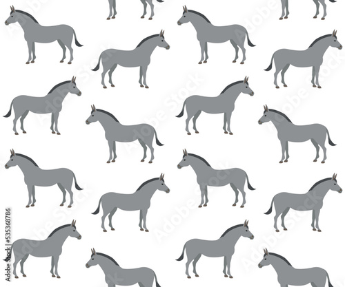 Vector seamless pattern of flat hand drawn donkey isolated on white background