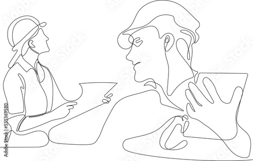 construction manager and engineer working on building site. Vector illustration