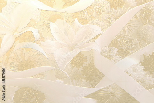 Flowers and ribbons.Gold embossed illustration. 3D illustration. 3D render