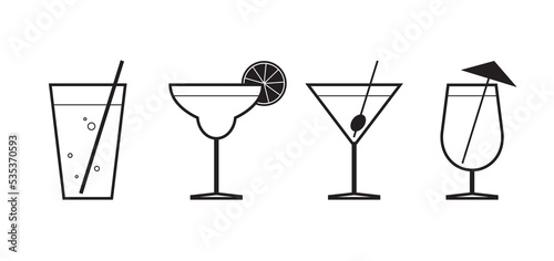 Vector Icons of Alcohol Cocktails on White Background