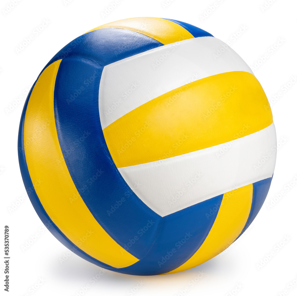 Blue and Yellow Volleyball ball isolated on white background, Volleyball ball sports equipment on white With work path. Blue and Yellow Volleyball ball isolated on white background, Volleyball ball sports equipment on white With work path.