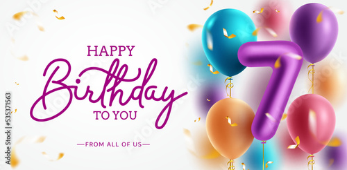 Birthday greeting vector design. Happy birthday greeting text with colorful balloons and confetti elements for birth day milestone celebration. Vector illustration.

