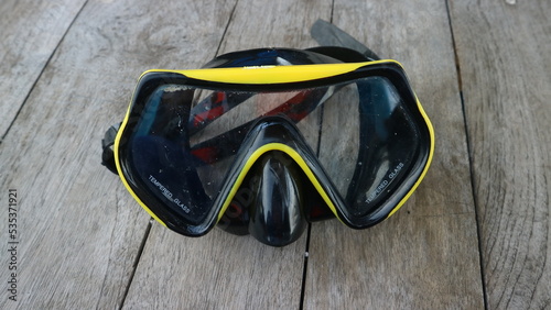 Snorkeling Mask and Tuba on boat deck after a Dive