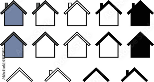 Simple House and Roof Clipart Set - Outline, Silhouette & Color