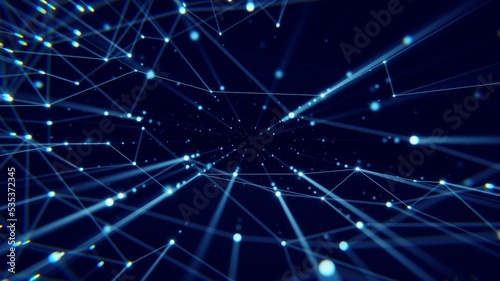 Network web Technology digital wave background concept. Beautiful motion waving dots texture with glowing defocused particles. Cyber or technology background.