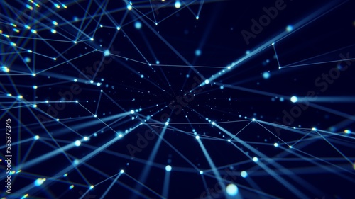 Network web Technology digital wave background concept. Beautiful motion waving dots texture with glowing defocused particles. Cyber or technology background. photo