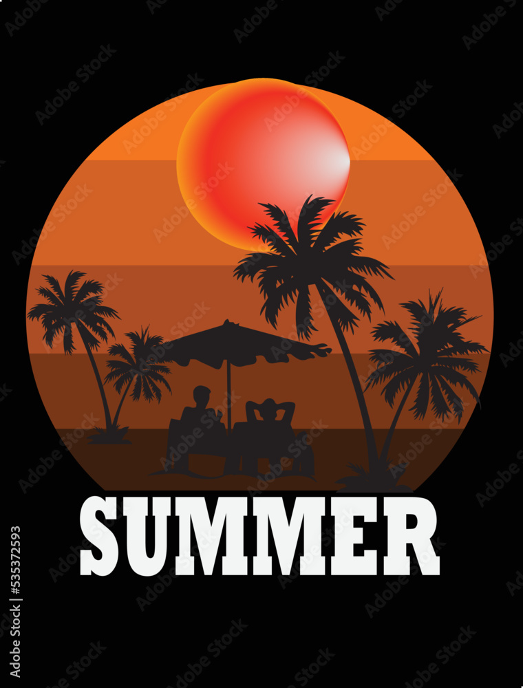 Summer T-shirt Design, color changeable and printable