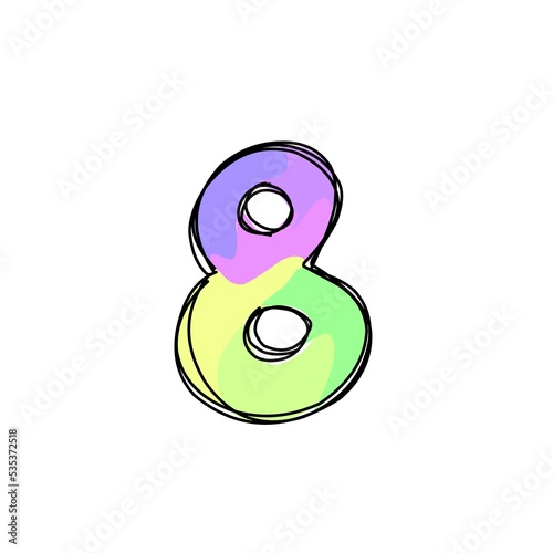Paper number 8 letters. Realistic 3D multi layer papercut effect on white background. Image of letters of the alphabet letters. Decoration elements for birthday or wedding greeting designs photo