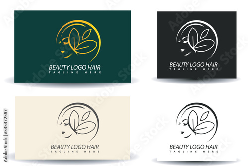 Beauty hair salon logo design for business and logo teamplate with golden gradient and mockup color concept Premium Vector