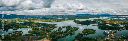 panoramic aerial view of guatape Colombia  Lakes and Islands near Medellin Colombia