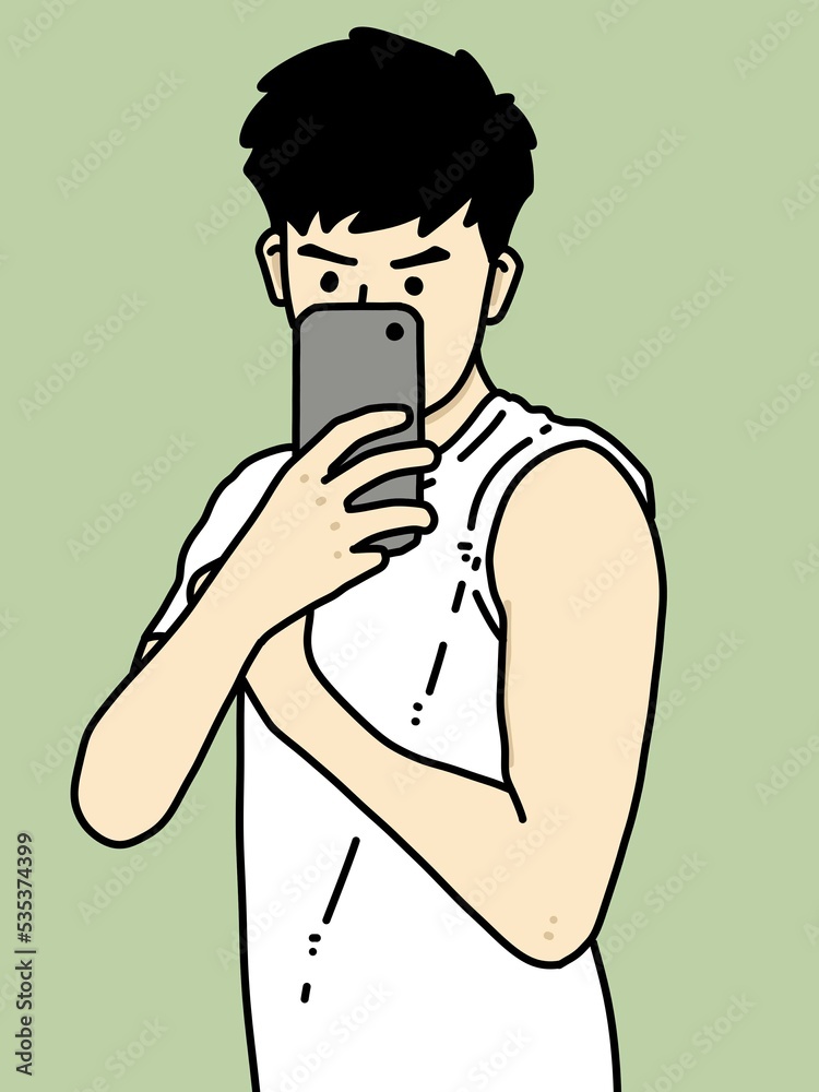 Fototapeta premium cute man cartoon on green background