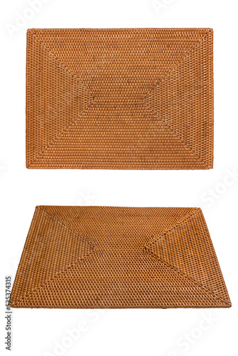 Wicker wooden placemat isolated on white background. Clipping path.