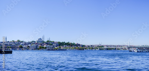 Istanbul city with Suleymaniye Mosque and Golden Horn Bridge
