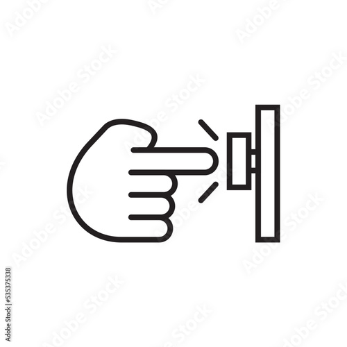 Ring the door bell icon. Hand pushing the button sign. Pressing the doorbell symbol. hand click icon