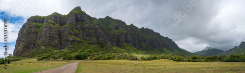 Rain clouds over Kualoa Ranch, Oahu, Hawaii